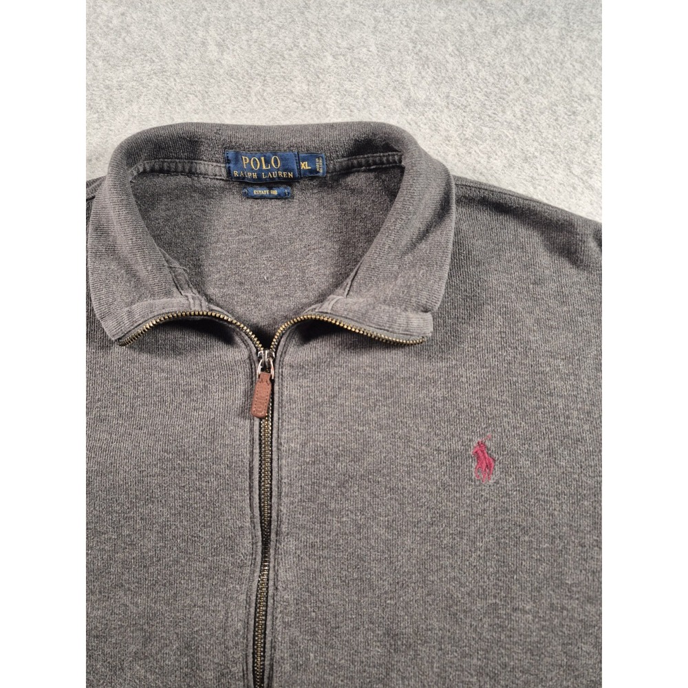 Polo Ralph Lauren Sweater Mens XL Gray Full Zip Jacket Estate Rib Red Pony Logo - Picture 2 of 8